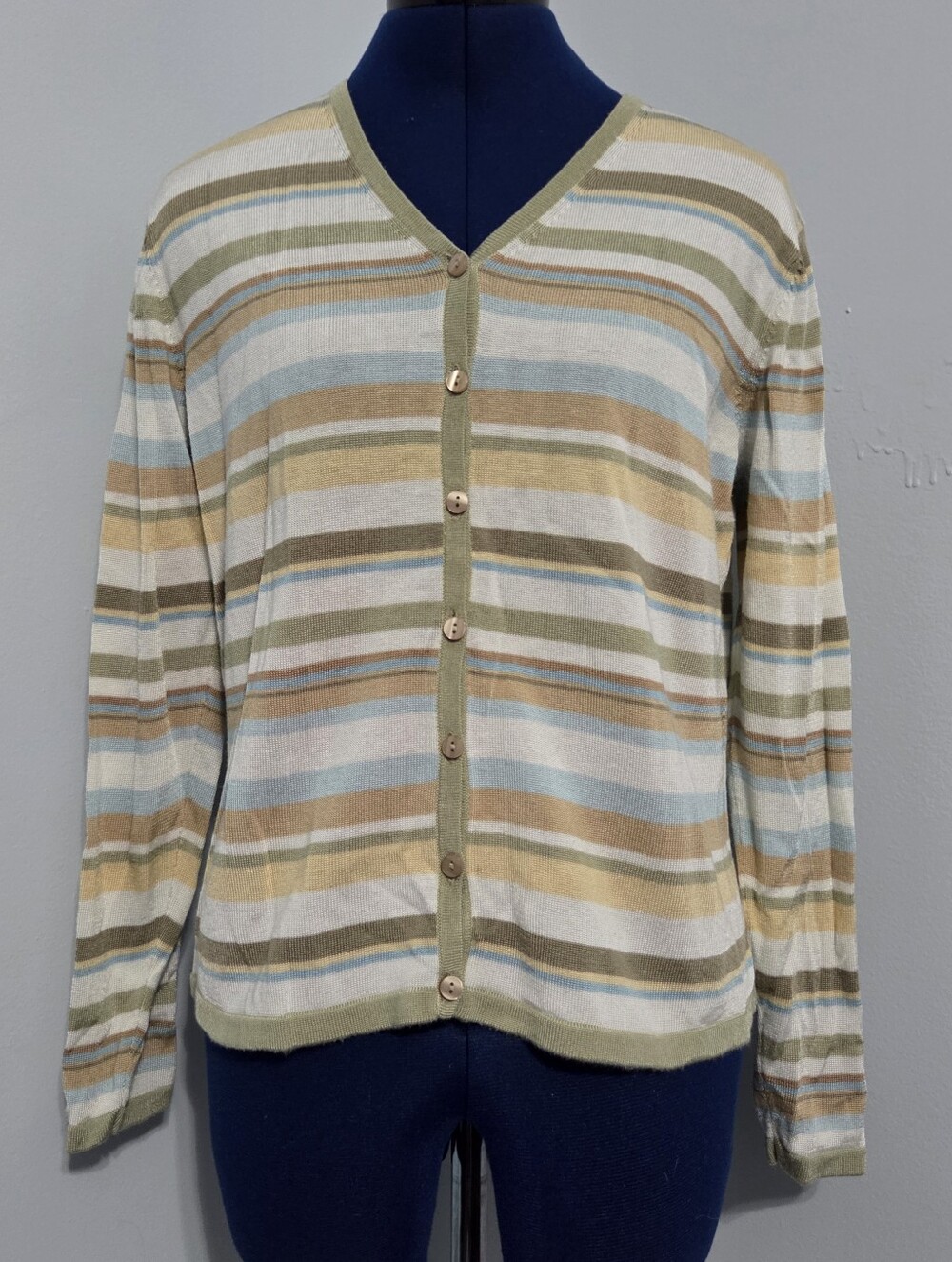 Vintage Striped Cotton Blend Cardigan Size M